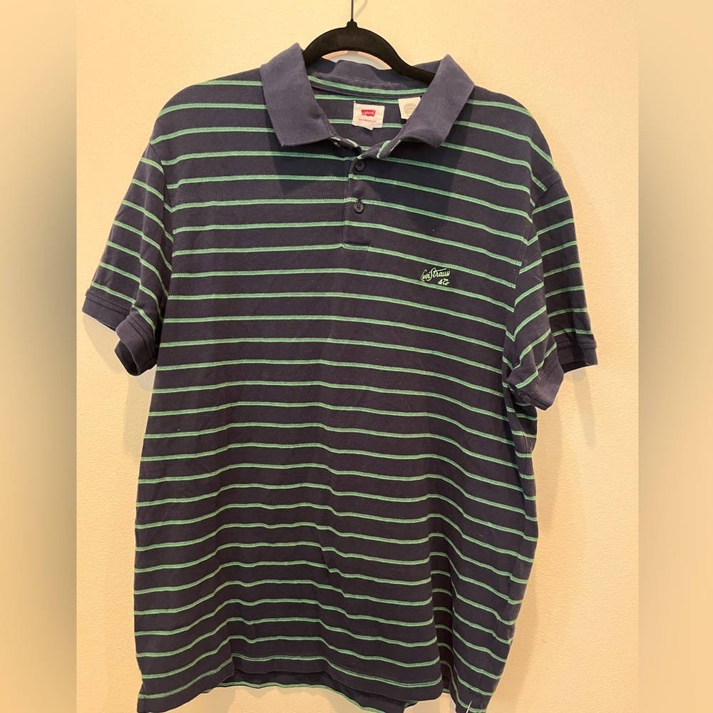 Levi's Polo Shirt Blue and Green Striped Casual Wear